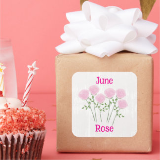 Sticker Carré Jolies Roses Aquarelle Mois de Naissance Juin