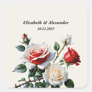 Sticker Carré Jolies roses florales roses blanches rouges mariag