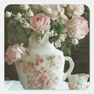 Sticker Carré Jolies roses roses en Chine antique Vintage Teapot