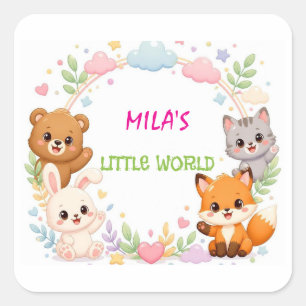Sticker Carré Jolis animaux de la forêt - Art mural pour nurseri