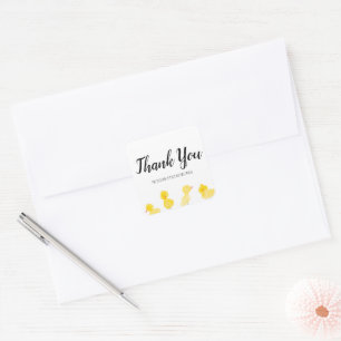 Sticker Carré Jolis Canards Main Aquarelle Baby Shower Merci  