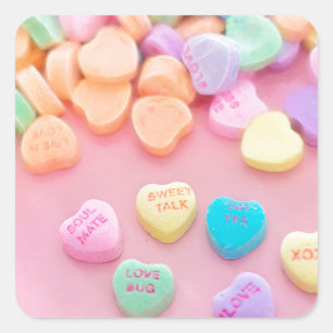 Sticker Carré Jolis cœurs de bonbon rose pour la Saint-Valentin