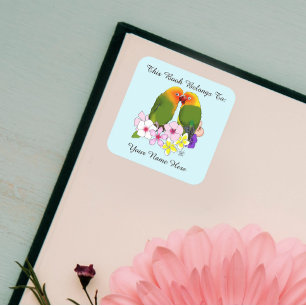 Sticker Carré Jolis Inséparables Fleurs Tropicales Ex-Libris Rom