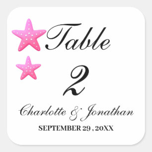 Sticker Carré Jolis Numéros de Table de Mariage de Plage Étoile