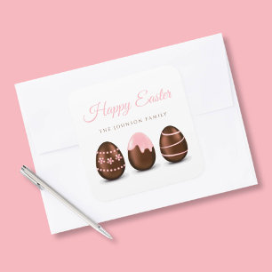 Sticker Carré Jolis œufs en chocolat Joyeuses Pâques