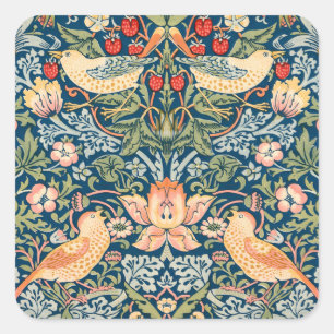 Sticker Carré Jolis oiseaux, Art vintage de voleur de fraises