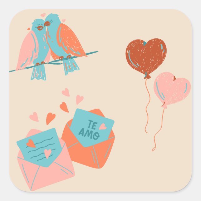 Sticker Carré jolis oiseaux d'amour (Devant)