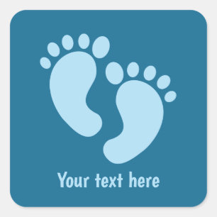 Sticker Carré Jolis pieds de bébé garçon bleu ajoutez un message