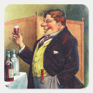 Sticker Carré Jolly Man Toasting with Cognac