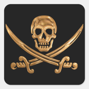 Sticker Carré Jolly roger d'or