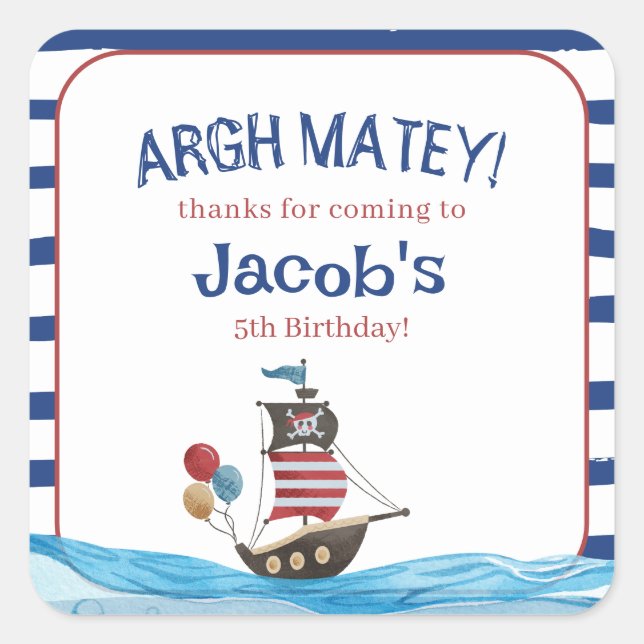 Sticker Carré Jolly roger Pirate Ahoy Matey Anniversaire Parti (Devant)