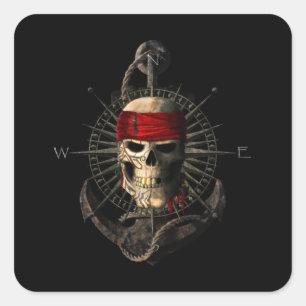 Sticker Carré Jolly roger Pirate Skull Voile Compass Ancre