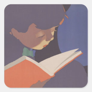 Sticker Carré Jon O Brubaker Semaine du livre vintage Affiche de