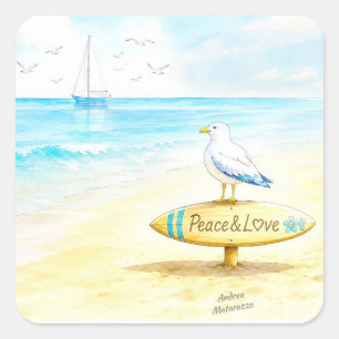 Sticker Carré Jon Seagull - Paix & Amour