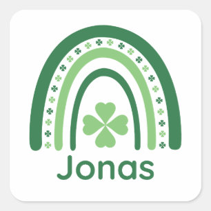 Sticker Carré Jonas Nom Clover Boho Arc-en-ciel