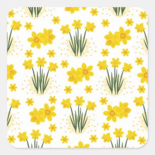 Sticker Carré Jonquilles lumineuses, motif sans soudure