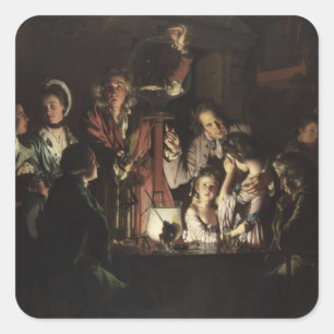 Sticker Carré Joseph Wright une expérience sur un oiseau dans l