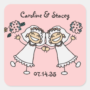 Sticker Carré Jote Cartoon Mariée Mariage lesbienne