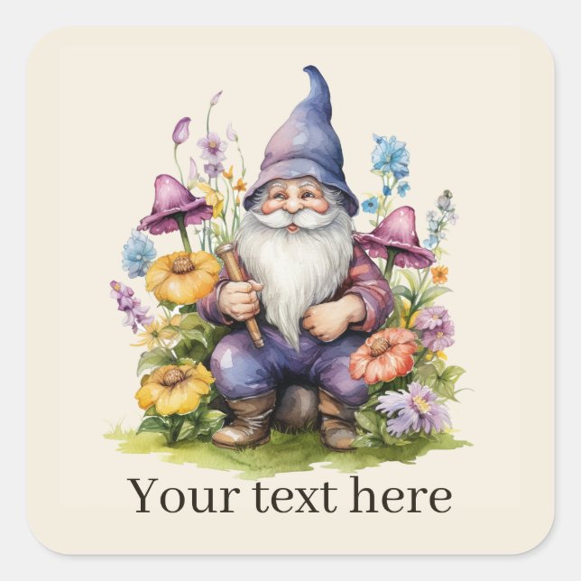 Sticker Carré Jote gnome du jardin ajouter du texte (Devant)