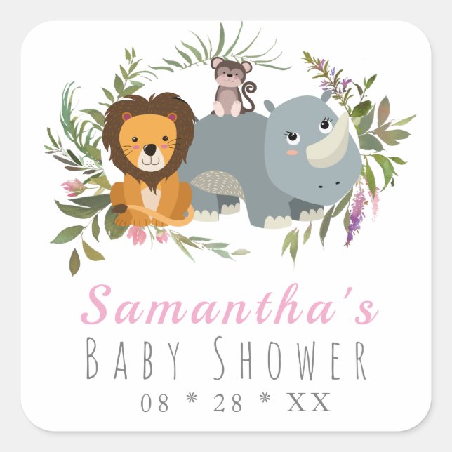 Sticker Carré Jote Jungle Safari Baby shower fille (Devant)