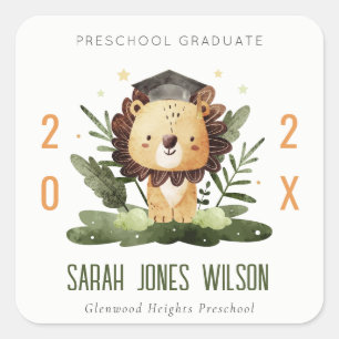 Sticker Carré Jote Kids Lion Foliage Primaire Partie de graduati
