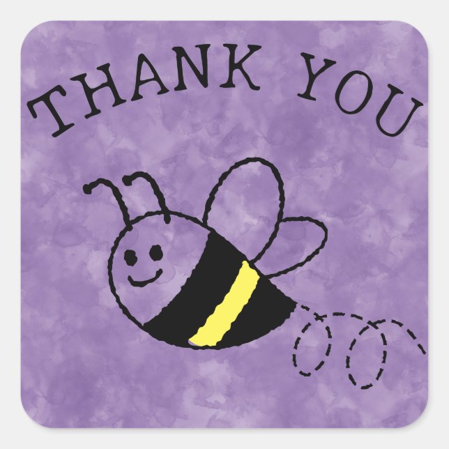 Sticker Carré Jote Little Bee Flying Purple Baby shower (Devant)
