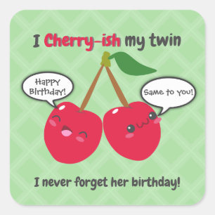 Sticker Carré Jote Red Cherry Kawaii Twins Anniversaire