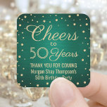 Sticker Carré Joue chaque année fête d'anniversaire Vert et Or 5<br><div class="desc">Ajoutez une touche de finition personnalisée à la fête d'anniversaire merci notes ou faveurs avec ces stickers carré vert et or / scellés d'enveloppe. Ce modèle est mis en place pour un 50ème anniversaire, mais il est simple de customiser à une autre année ou un autre événement, comme un anniversaire....</div>