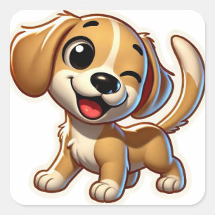 Sticker Carré Jouer blanc caricature Brown Chiot