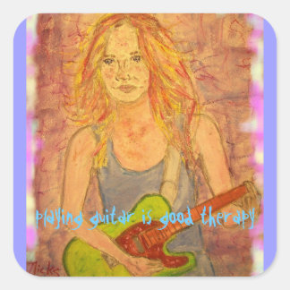 Sticker Carré jouer de la guitare est une bonne thérapie
