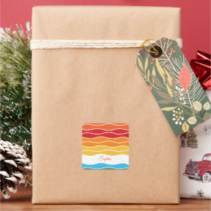 Sticker Carré Jouer Retro Rainbow Stripes pour produit personnal