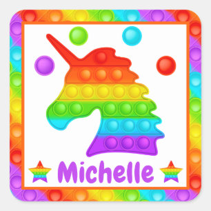 Sticker Carré Jouet anti-stress Licorne Arc-en-ciel Pop It pour