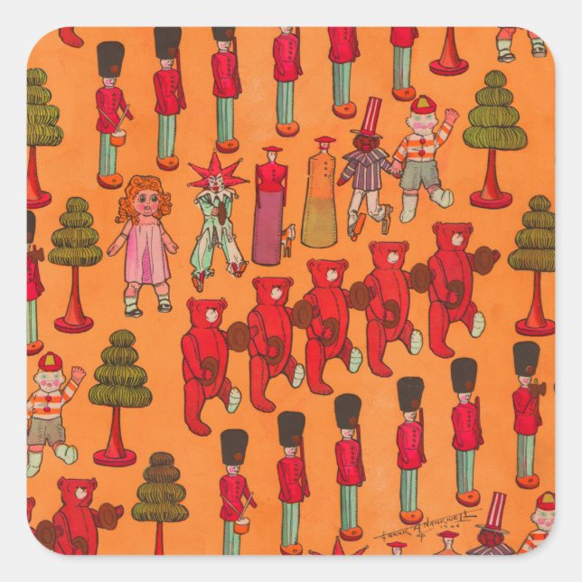 Sticker Carré Jouet de Noël Enfants Vintages Jouer (Devant)