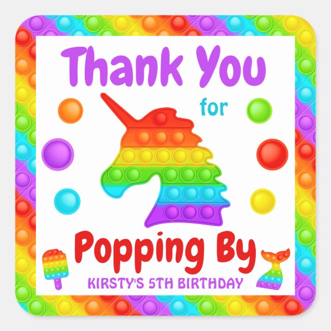 Sticker Carré Jouet Fidget Pop Arc-en-Ciel Anniversaire (Devant)