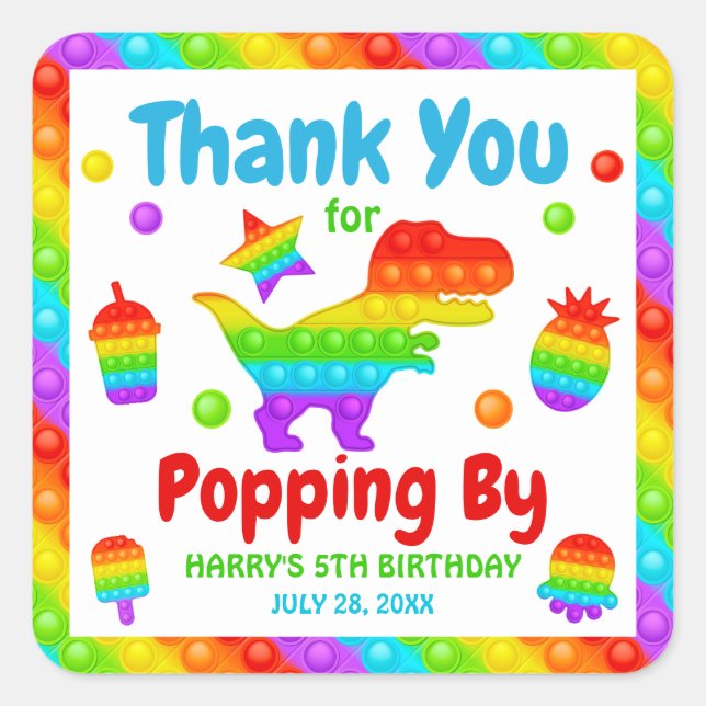 Sticker Carré Jouet Fidget Pop Arc-en-ciel pour Anniversaire (Devant)