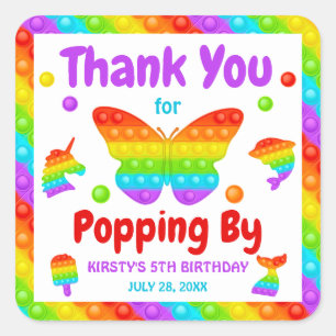 Sticker Carré Jouet Fidget Pop Arc-en-ciel pour Anniversaire