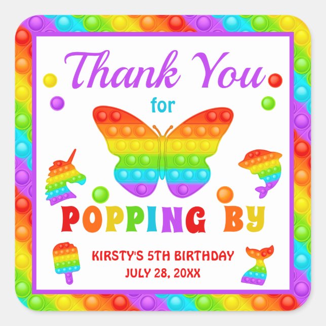 Sticker Carré Jouet Fidget Pop Arc-en-ciel pour Anniversaire (Devant)