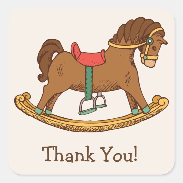 Sticker Carré Jouet vintage Cheval Rocse Merci rétro (Devant)