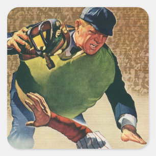Sticker Carré Joueur de baseball de sports vintage, l'arbitre