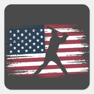 Sticker Carré Joueur de baseball Drapeau américain USA Camo Patr