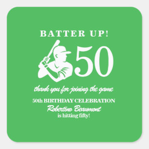 Sticker Carré Joueur de baseball moderne Homme 50e anniversaire