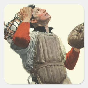 Sticker Carré Joueur de baseball sportif vintage, receveur regar