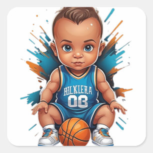Sticker Carré Joueur de basket-ball bébé mignon