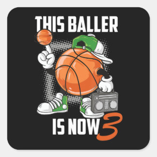 Sticker Carré Joueur de basket-ball de 3e anniversaire Fundy 3 a