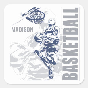 Sticker Carré Joueur de basket-ball de nom personnalisé