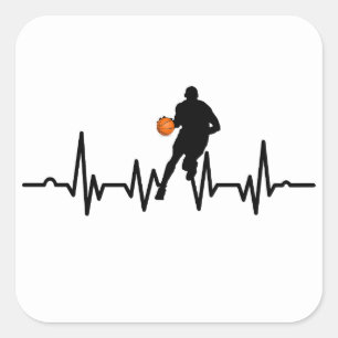 Sticker Carré Joueur de basket-ball dribbling hearbeat