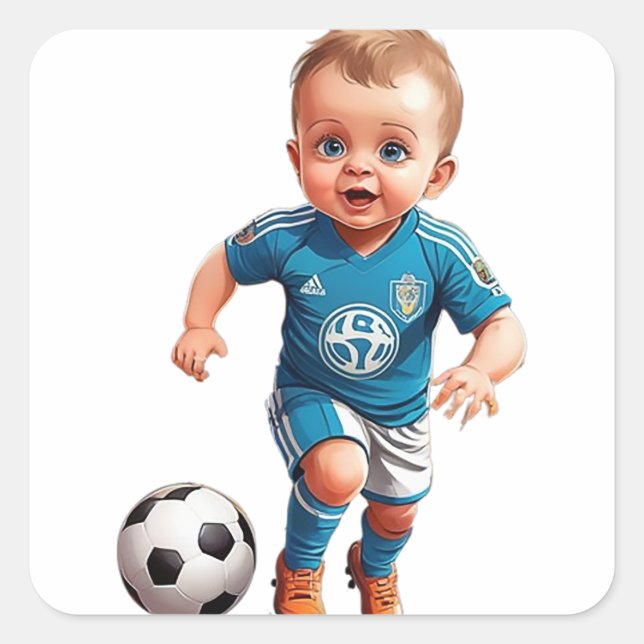 Sticker Carré Joueur de football pour bébés mignon (Devant)
