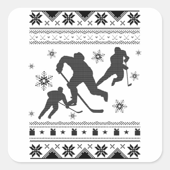 Sticker Carré Joueur de hockey sur glace mauvais Noël | Cadeau d (Devant)