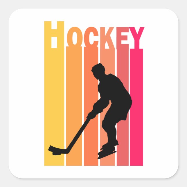 Sticker Carré Joueur de hockey Vintage (Devant)