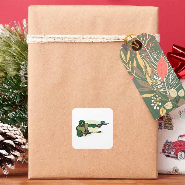 Sticker Carré Joueur de Paintball avec double marqueur Action Sp (Créateur téléchargé)